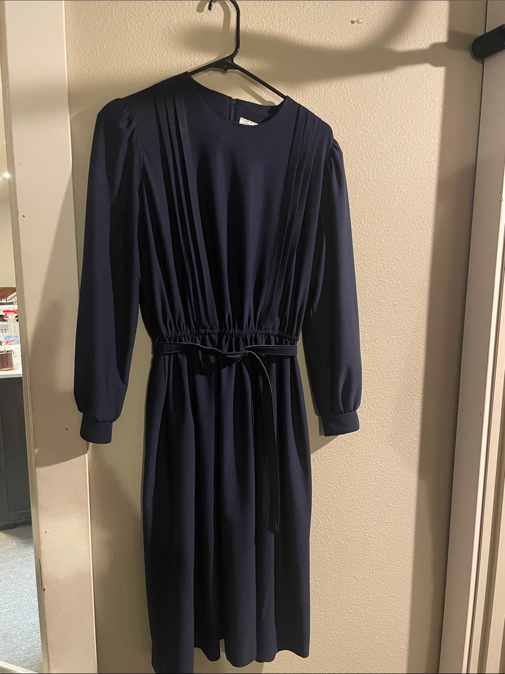 LORAC Navy Long-Sleeve Midi Dress with Waist Tie